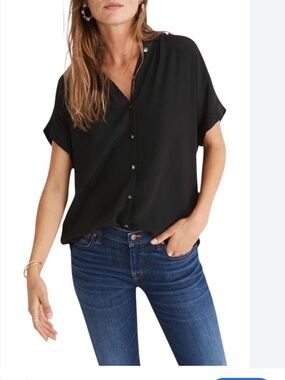 Madewell Black Short-Sleeve Button-Down Shirt
